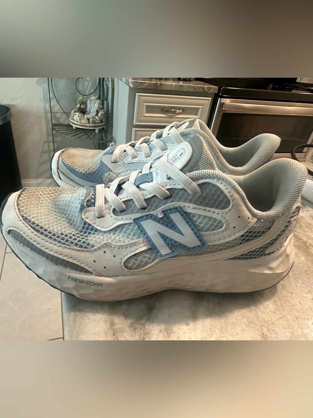 New Balance Kids Light Blue and White Mesh Sneakers